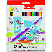 Карандаши цветные Bruynzeel Triple 12 цветов + строгачка для карандашей (8712079421038) - Топ Продаж!