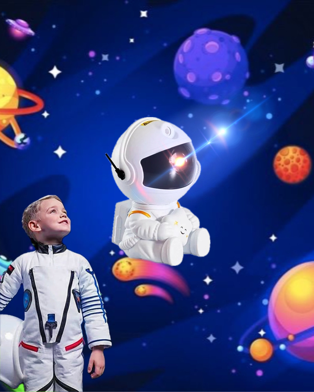 Дитячий нічник проєктор зоряного неба Астронавт Sky Star Astronaut Lamp лазерний проєктор галактики з пультом