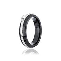 Серебряное кольцо с черной керамикой и фианитом, К2ФК/1002