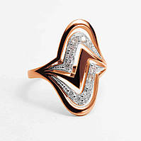 Серебряное кольцо позолоченное необычной формы с фианитами, Размер 18,5, Вес: 3.00 г