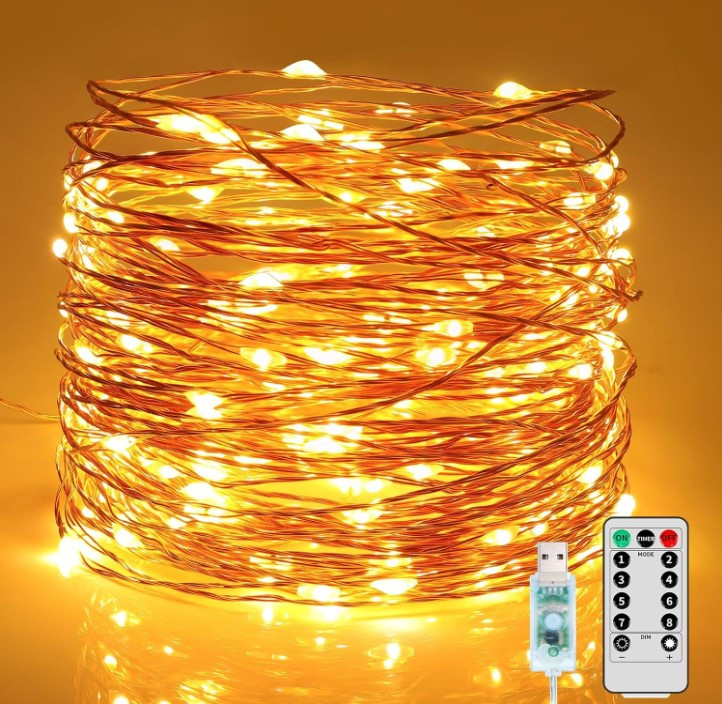 Світлодіодна гірлянда Роса USB 20м. 200 LED+пульт ДУ колір Теплий Білий