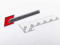 Эмблема шильдик на крылья, надпись значок на крыло Audi Ауди Supercharged Суперчарджед Красный+хром
