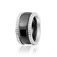 Серебряное кольцо с черной керамикой и фианитами, Размер 17,5, Вес: 8.60 г