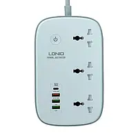 Удлинитель сетевой LDNIO SCW3451 WiFi 3 резетки PD / QC 3.0,кабель 2m 3USB порта 1 разъем Type-C White