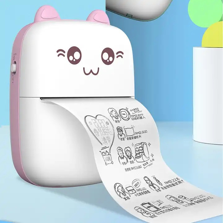 Портативний дитячий міні принтер Mini printer з термодруком, мобільний термопринтер котик для друку, Рожевий