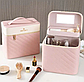 Кейс для косметики рожевий 24х24х17, б'юті-валізка дорожня, тверда косметичка з дзеркалом жіноча велика, фото 2