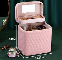 Органайзер косметичка жіноча рожева 24х24х17 см, б'юті-кейс для косметики, кейс валізка для візажиста