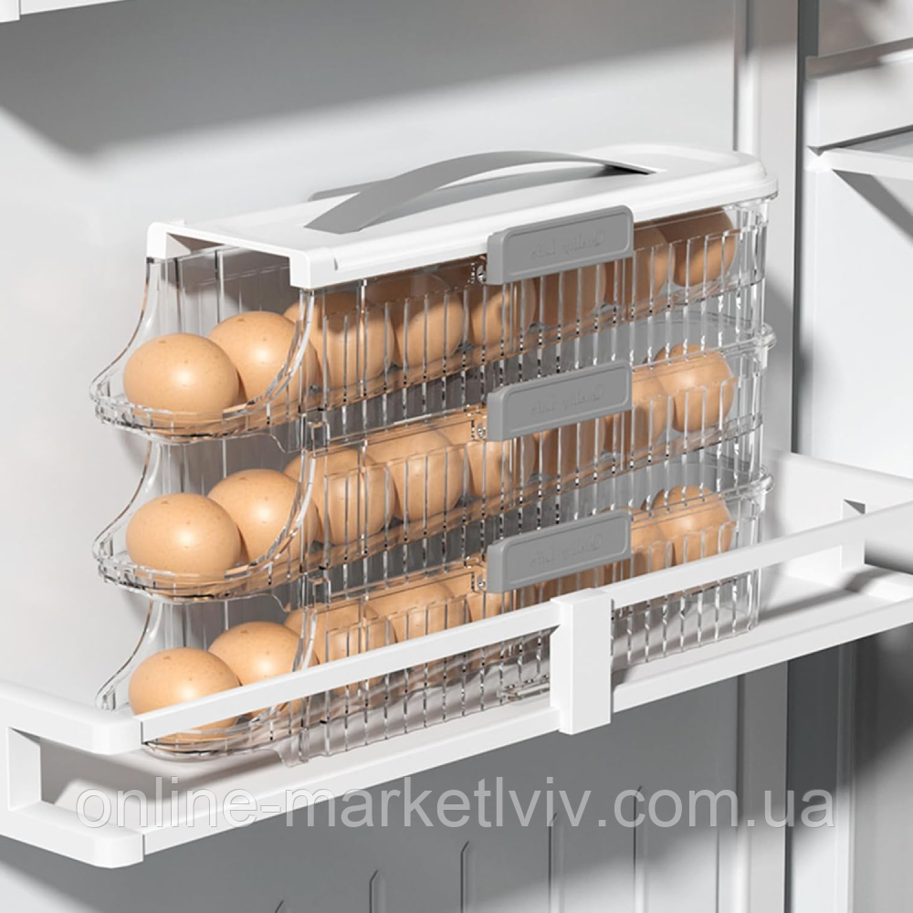 Контейнер для хранения яиц в холодильнике, три яруса для 24 яиц / Трехярусный органайзер для яиц - фото 1 - id-p2052646435