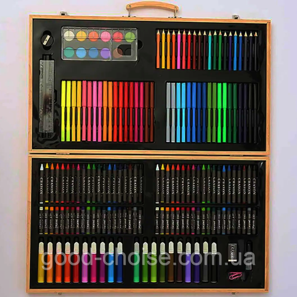 Набір для малювання на 180 предметів в дерев'яній валізі / Дитячий набір для творчості, фото 1