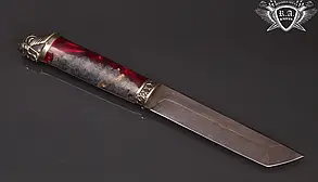 Нож ручной работы "Танто самурай" 155х30х4мм из дамасской стали и рукоятью из гибрида