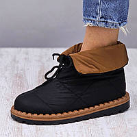Дутіки короткі жіночі чорні зимові модні черевики з відворотом Дутики короткие женские черные зимние модные ботинки (Код:3323)