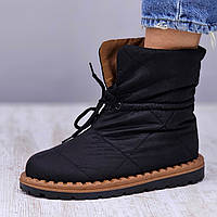 Дутики короткие женские черные зимние модные ботинки с отворотом Дутіки короткі жіночі чорні зимові Код:Б3323