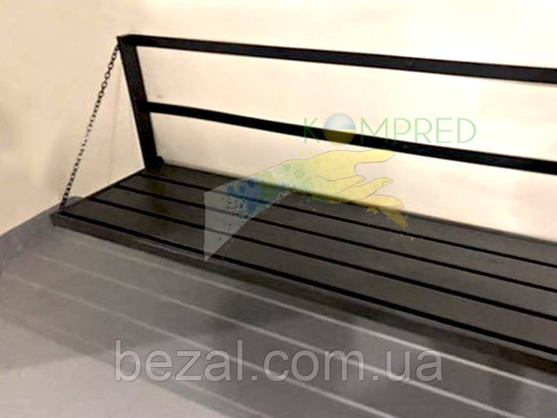 Лавка для укриттів зі спинкою підвісна настінна 1500х450х500мм (на шарнірах) чорний Kompred OL714/5, фото 1