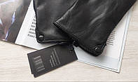 Мужские кожаные перчатки, подкладка махра черные высокое качество