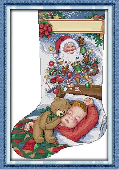 Набір для вишивання за нанесеною на канву схемою "Christmas Stocking-Dream".AIDA 14CT printed, 34*49 см