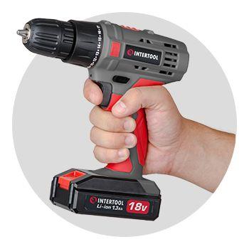 Дриль-шуруповерт акумуляторний Дриль-шуруповерт акумуляторний 18 В, 17 Nm, 0-700 об/хв, 0.8-10 мм, Li-Ion, 1.5 Аг INTERTOOL DT-0315