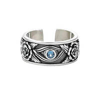 Уникальное кольцо Роза с глазом синий фианит размер регулируемый