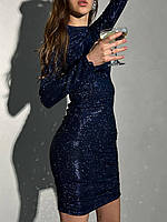 Элегантное изысканное яркое женское вечернее приталенное платье с блестками размеры 40/42 и 42/44 Синий, 42/44