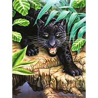 Алмазная мозаика, на рейках`Черный леопард`30х40 см