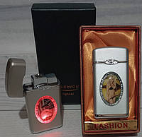 Зажигалка газовая мигающая в подарочной упаковке Девушка блондинка D406-2