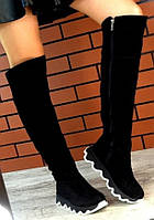 Зимние черные женские замшевые шикарные ботфорты Mante crazy! на змейке, евро зима необычная подошва 37,40