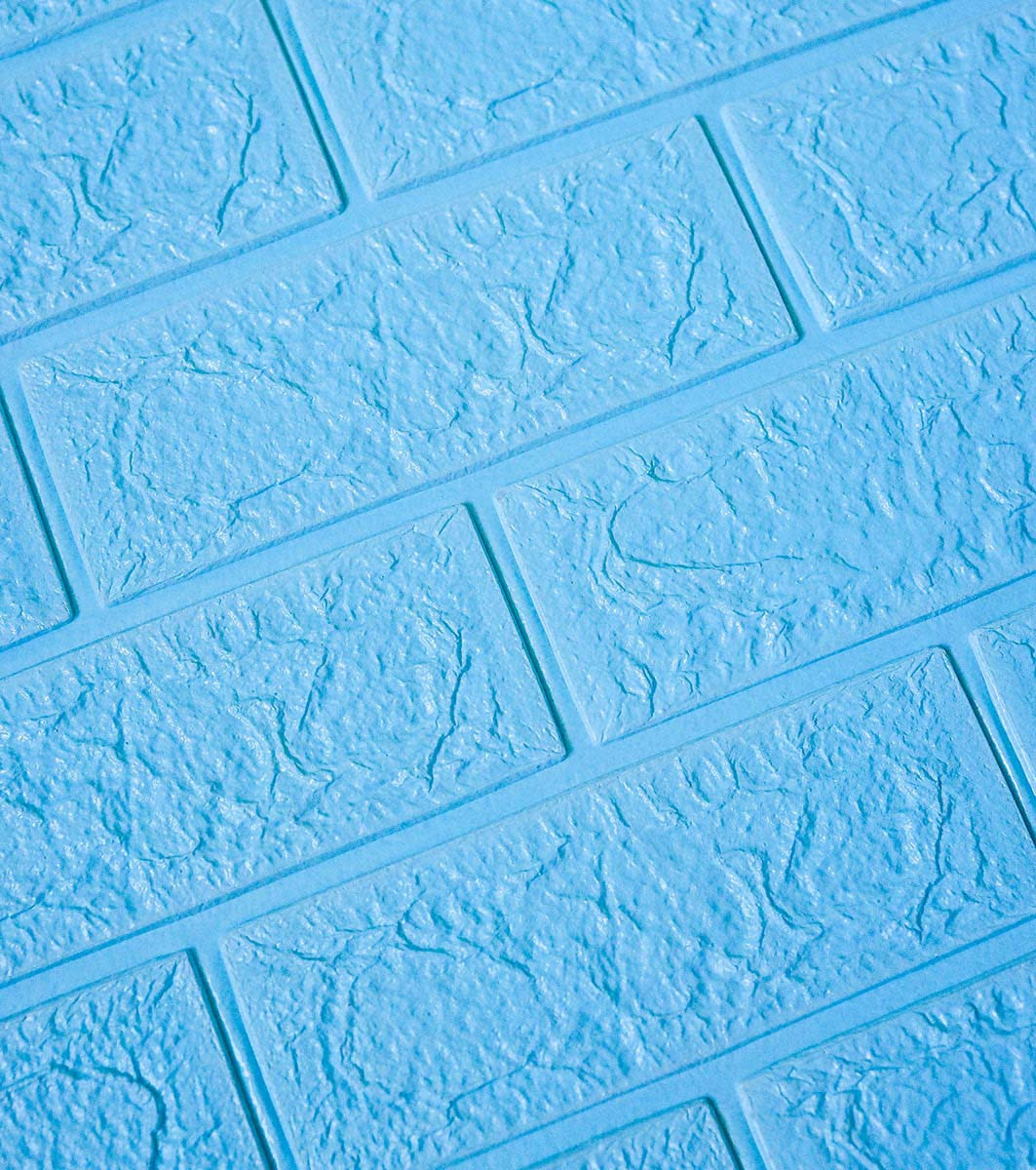 Go  Самоклеюча 3Д панель декоративна на стіну 3D 3 д шпалери під блакитну рівну цеглу 700x770x4 мм
