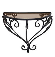 Настінна Консоль стіл "Міні" кований зі стільницею зі скла. Столик металевий пристінний лофт