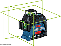 Профессиональный линейный лазерный нивелир Bosch Professional GLL 3-80 G: зеленый луч, 30м, на батарейках,кейс