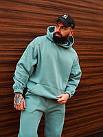 Спортивний костюм чоловічий зимовий оверсайз cold winter теплий на флісі бірюзовий кофта штани з начісом