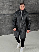 Куртка шкіряна чоловіча зимова подовжена до -25*С Snegovik з капюшоном Парка Пальто шкіряне чоловіче зимове