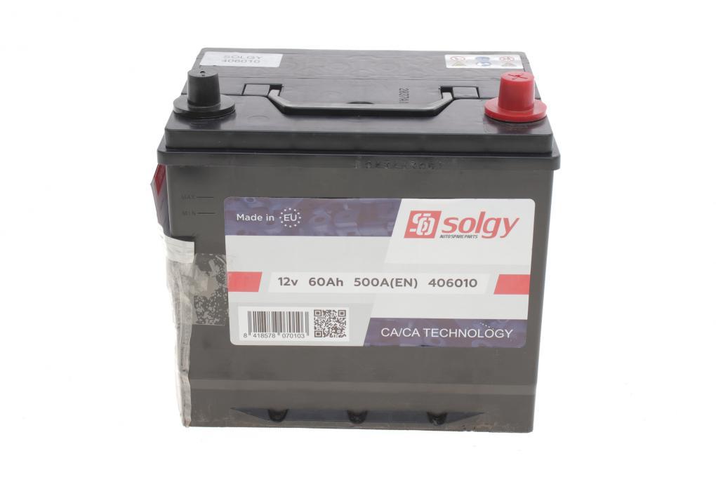 Акумуляторна батарея 60Ah/500A (230x172x222/+R) Азія SOLGY 406010 UA62