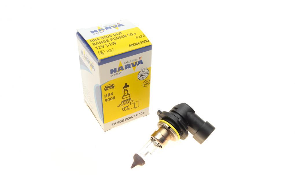 Автолампа HB4/9006 12V 55W P22d Range Power 50 + NARVA 480863000 UA62