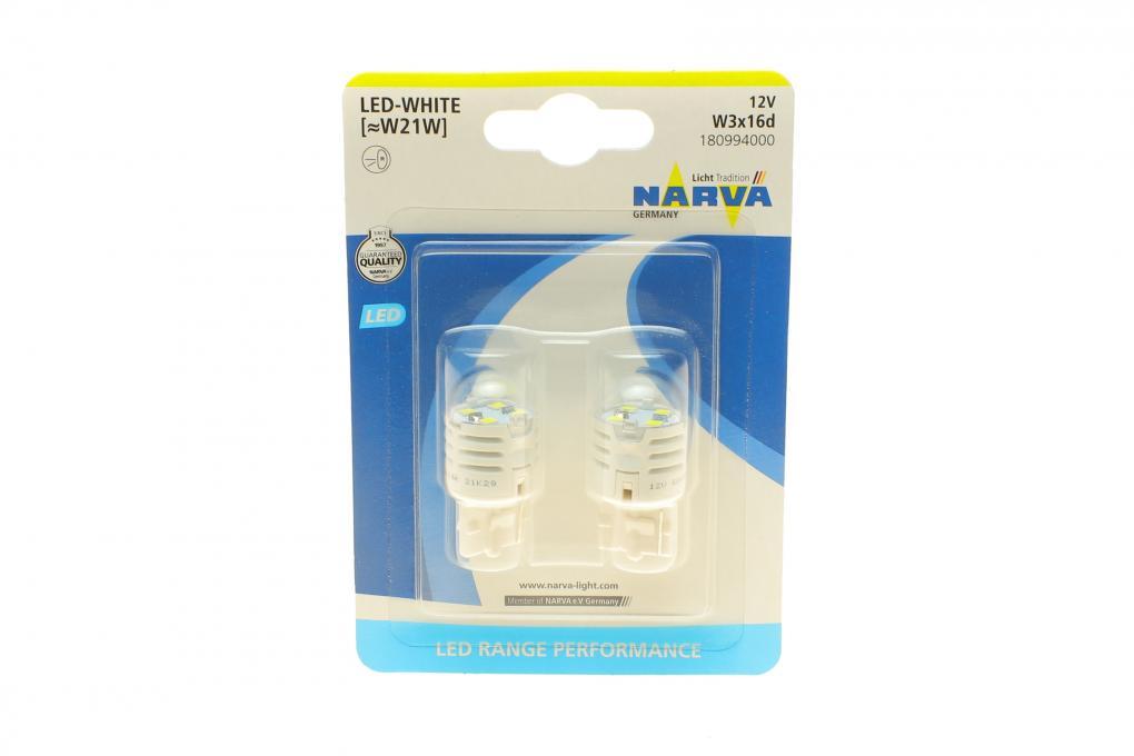 Автолампа W21W 12V 21W W3x16d (LED) (біла) (к-кт 2шт) NARVA 180994000 UA62, фото 1