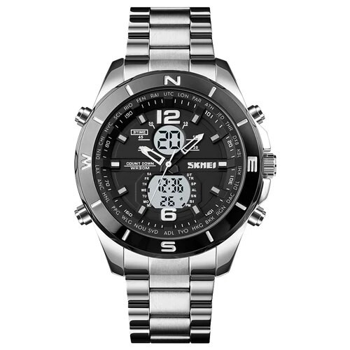 У Нас: Годинник наручний чоловічий з підсвічуванням Skmei 1670SIWT 3ATM 50мм silver/black -OK