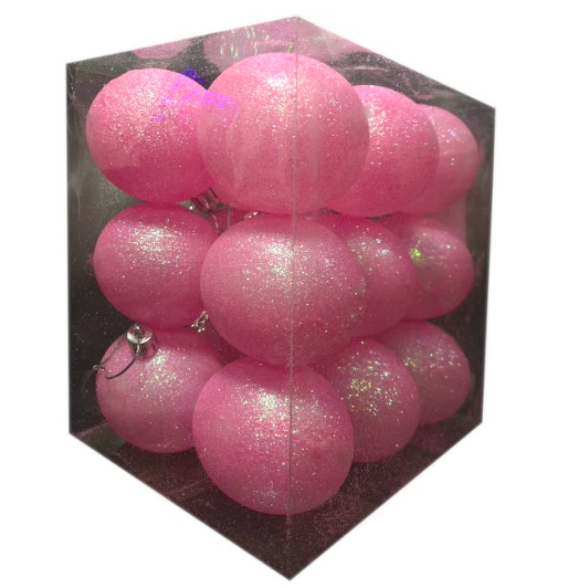 Ялинкові кулі Jumi з перламутровим покриттям блискучим 5 см, набір новорічних іграшок 18 шт, Рожевий, фото 1