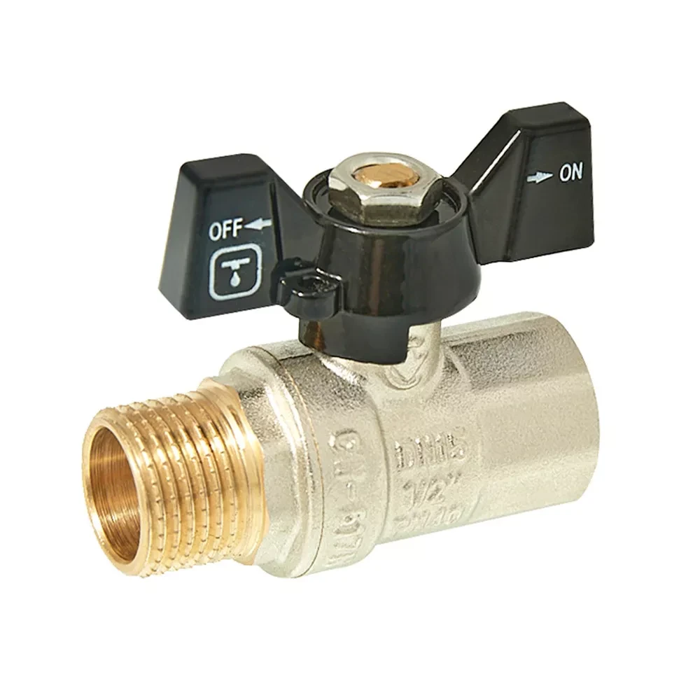 Кран кульовий ITAL PN40 1/2" вн.-зов., метелик, нікель, фото 1