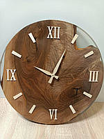 Годинник круглий з епоксидної смоли на стіну дерев'яний декоративний ручної роботи з римськими цифрами 40 см