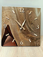 Настінний годинник квадратний з епоксидної смоли декоративний 30х30 см дерев'яний класичний циферблат