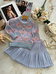Комплект для дівчинки 2-а теплий Светр з візерунками та спідниця Блакитний 125, 19, Блакитний, Для дівчаток, Зима, 122