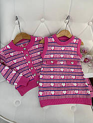 Комплект для дівчинки 2-а Светр та сукня в серці Малиновий 123, 18, Малиновий, Для дівчаток, Зима, 104