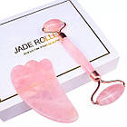 Масажний набір для обличчя ролик і скребок Гуаша Jade, фото 5