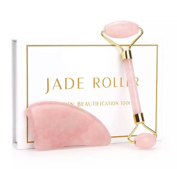 Масажний набір для обличчя ролик і скребок Гуаша Jade, фото 1