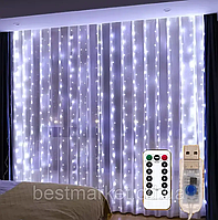 Гірлянда Штора на мідному дроті Крапля Роса 2 х 2 м Холодний Білий від USB + Пульт