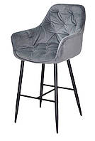 Барное кресло с подлокотниками Chic BAR 75-ВК на черных металлических ножках, мягкое сиденье велюр серый OR-852