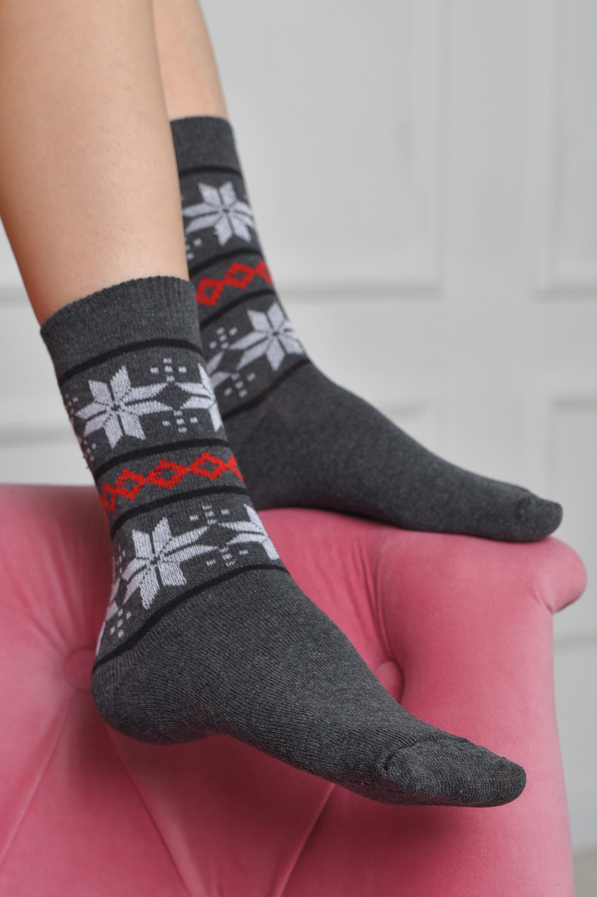 Шкарпетки жіночі з малюнком темно-сірого кольору розмір 36-40 170147S, фото 1