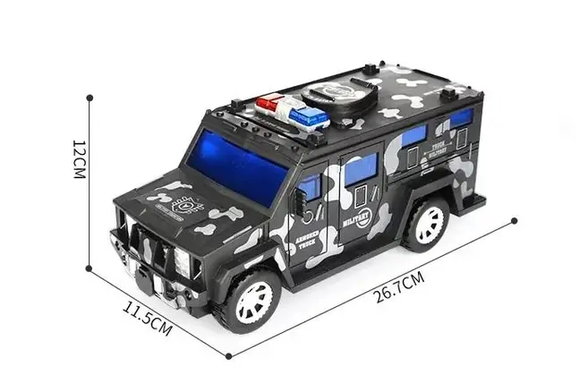 Дитяча обертова скарбничка сейф з музикою Military car Safe Box у формі військової машини, фото 1