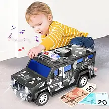 Дитяча обертова скарбничка сейф з музикою Military car Safe Box у формі військової машини, фото 6
