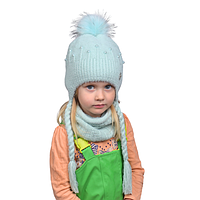 Детская зимняя вязаная шапка из пушистой пряжи светлая мята