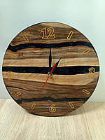 Деревянные настенные часы круглые из эпоксидной смолы с выгравированным классическим циферблатом 30 см
