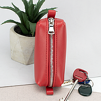 Ключник шкіряний жіночий великий HC0012 на блискавці червоний